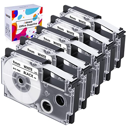 Hehua 5 Pack Compatible Label Tape Replacement For Casio Xr-9We Xr9We Xr-9We2S 9Mm Labeling Tape 3/8 Black-On-White Tape Cassette For Ez-Label Printer Kl-60 Kl-100 Kl-120 Kl-430 Kl-750 Kl-780 Kl-7200 #TOP3