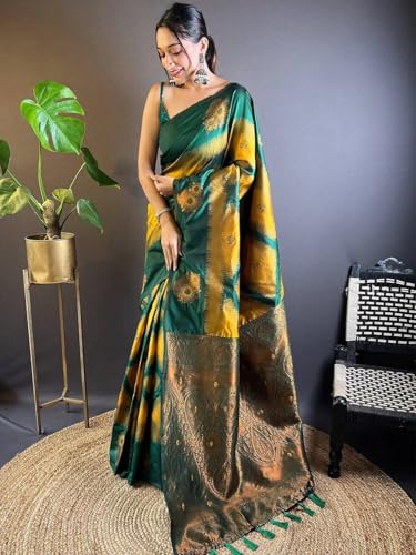 Image of SGF11 Women's Kanjivaram Pure Soft Silk Saree With Unstitched Blouse Piece