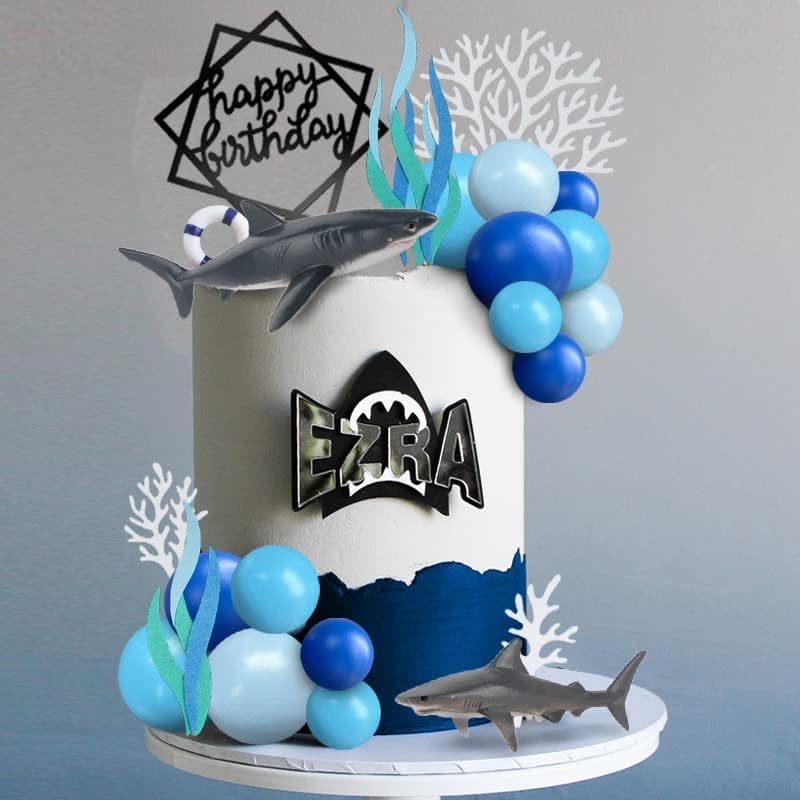 23 PCS Shark Cake Topper Shark Figurines Decoration Ball Cake Topper for Ocean Theme Birthday Cake Decorations (Blue)