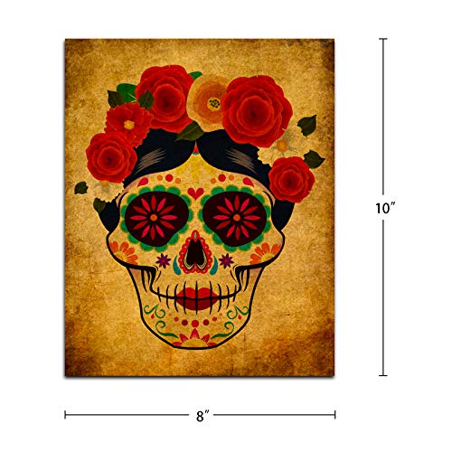 Facraft Sugar Skull Wall Art Decorations,Set Of 4 Day Of The Dead Skeleton Vintage Abstract Painting Picture For Living Room Bedroom Office Home Decorations 8 X 10 Inch-Unframed #TOP4