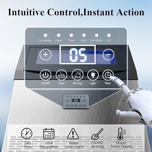 Commercial Ice Maker,110 lbs/24H,50 Cubes in 14 Mins,Stainless Steel Ice Machine with 33 lbs Storage Capacity,Water Filter,Self-Cleaning,Under Counter/Freestanding Ice Maker for Restaurant,Cafe,Home - Thumbnail 4