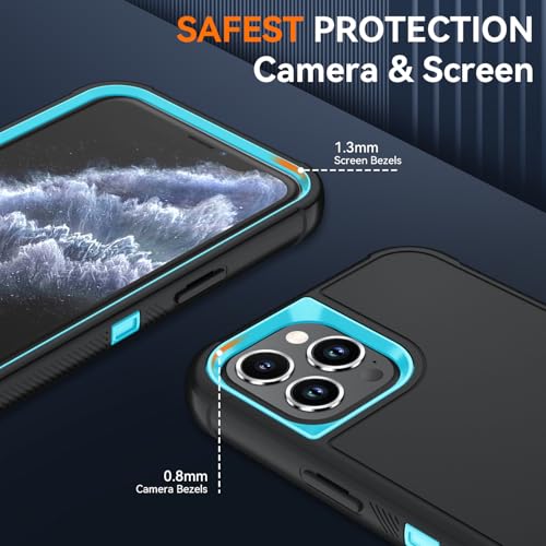 Image of SunStory Compatible with iPhone 11 Pro Max Case with HD Screen Protector, 3-Layer Heavy Duty Full-Body Cover,3 in 1 Hybrid Protective Case for iPhone 11 Pro Max 6.5 inch,BlackSkyBlue