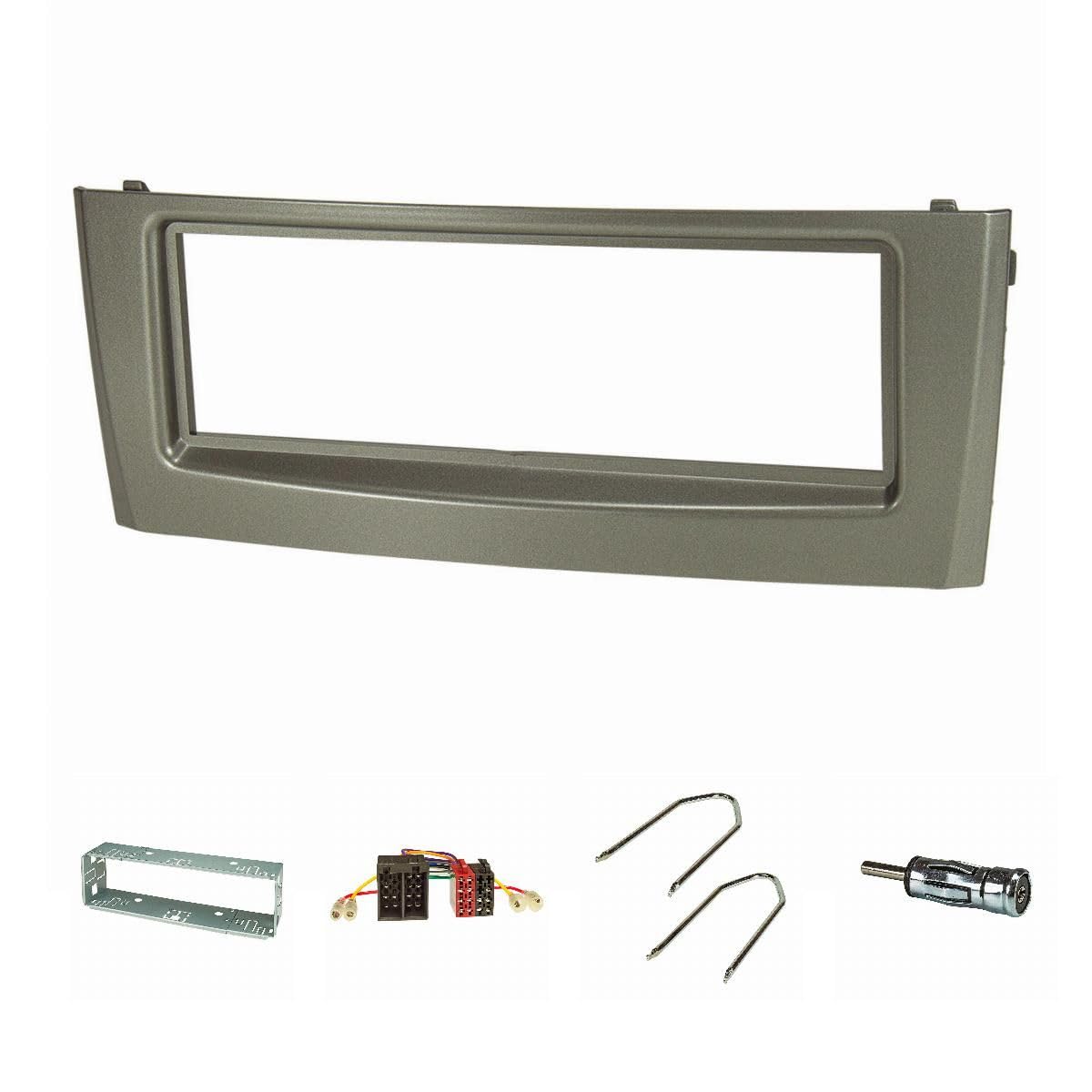 tomzz Audio 2414-072 Juego de Bisel de Radio Compatible con Fiat Grande Punto Tipo 199 año 2005-2009 Gris con Ranura metálica Adaptador de Radio Adaptador de Antena ISO Soporte de desbloqueo ISO DIN