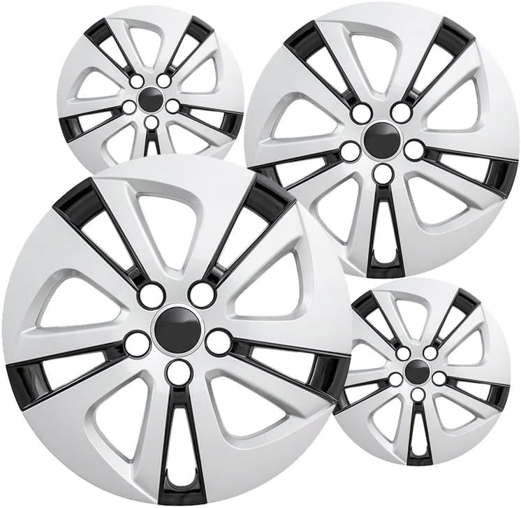 Fuel Rider 15 inch Silver & Black ABS Hubcap Wheel Cover Compatible with 2016-2018 Toyota Prius (Set of 4) Wheelcovers for 15 inch Standard Steel Wheels- Auto Tire Cover Replacement Exterior Cap Cover