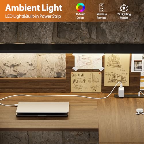 Image of Agilestic L-Shaped Electric Standing Desk, 63x55 Inch Ergonomic Adjustable Height Desk with Storage, Stand Up Corner Desk Sit Stand Computer Table Power Outlet & LED Lights, Office Table, Dark Walnut
