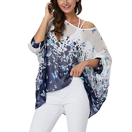 Image of Ckikiou Plus Size Batwing Flowy Semi Sheer Chiffon Blouse Tunic for Women Summer Floral Print Boho Beach Cover ups