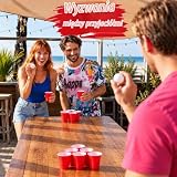 PARENCE. Zestaw Shooter Beer Pong z 14 częściami – Mini Beer Pong – 12 mini czerwonych kubków 60 ml oraz 2 kulki – akcesoria do beer ponga na imprezy, przyjęcia, urodziny i wydarzenia