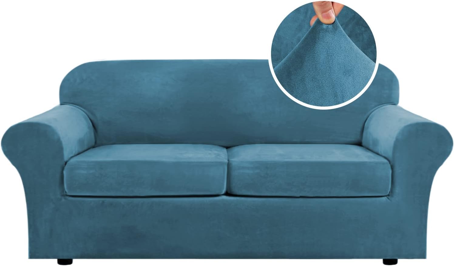 LINGKY Velvet Sofa Cover 2 Seater With 2 Separate Sofa Seat Cushion Covers, Stretch Couch Cover Non-Slip Sofa Slipcovers for Living Room Furniture Protector (Peacock Blue,Large 2 Seater) — image 1