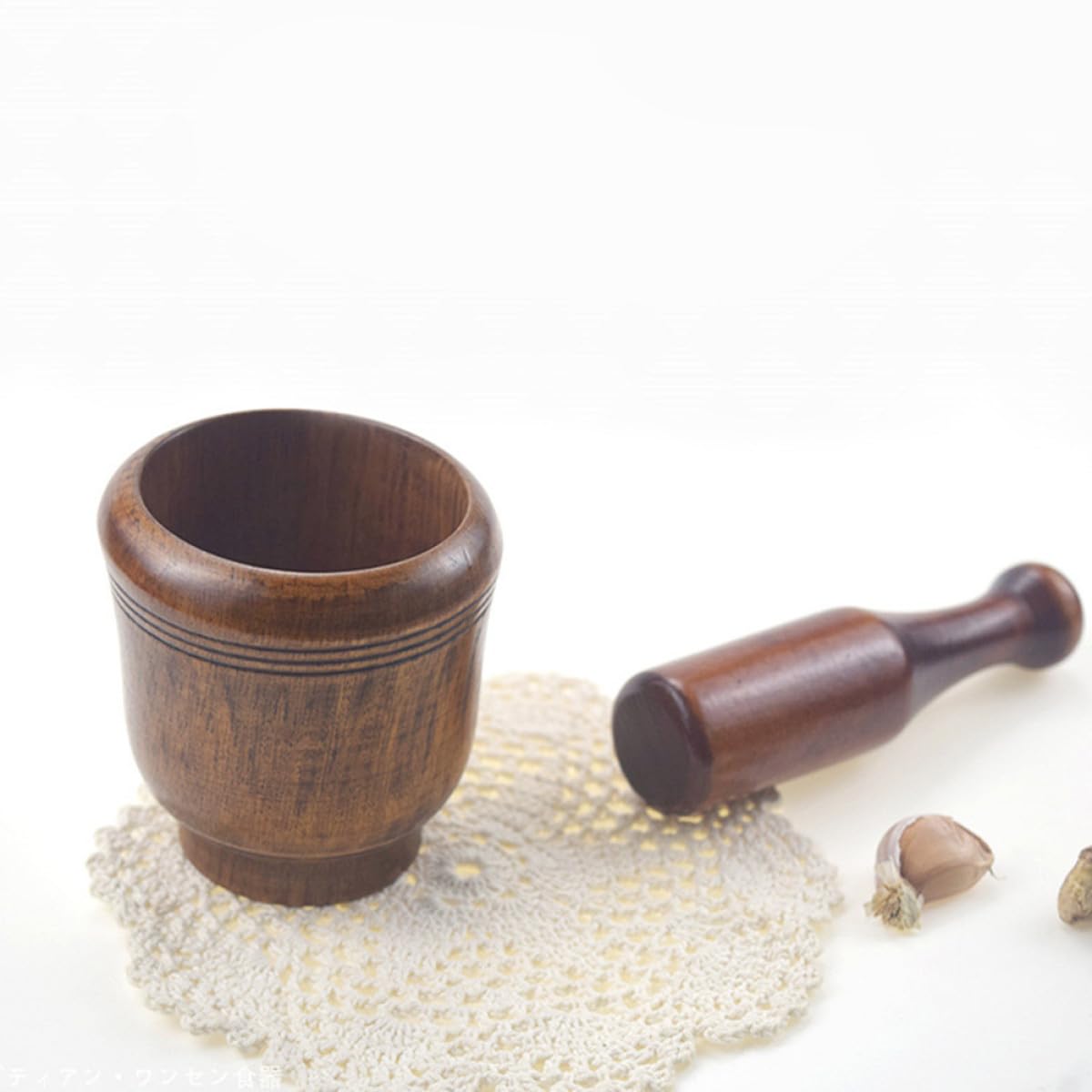 Wooden Garlic Grinding Bowl and Pestle Set, Manual Smooth Food Crusher, Natural Wood Mortar for Kitchen Seasoning and Food Preparation