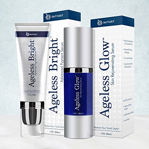 BioTRUST Ageless Bright Skin Brightening Serum and Ageless Glow Moisturizer, Anti-aging Regimen for Younger and Smoother Looking Skin, Bundle, 1 fl. oz. each