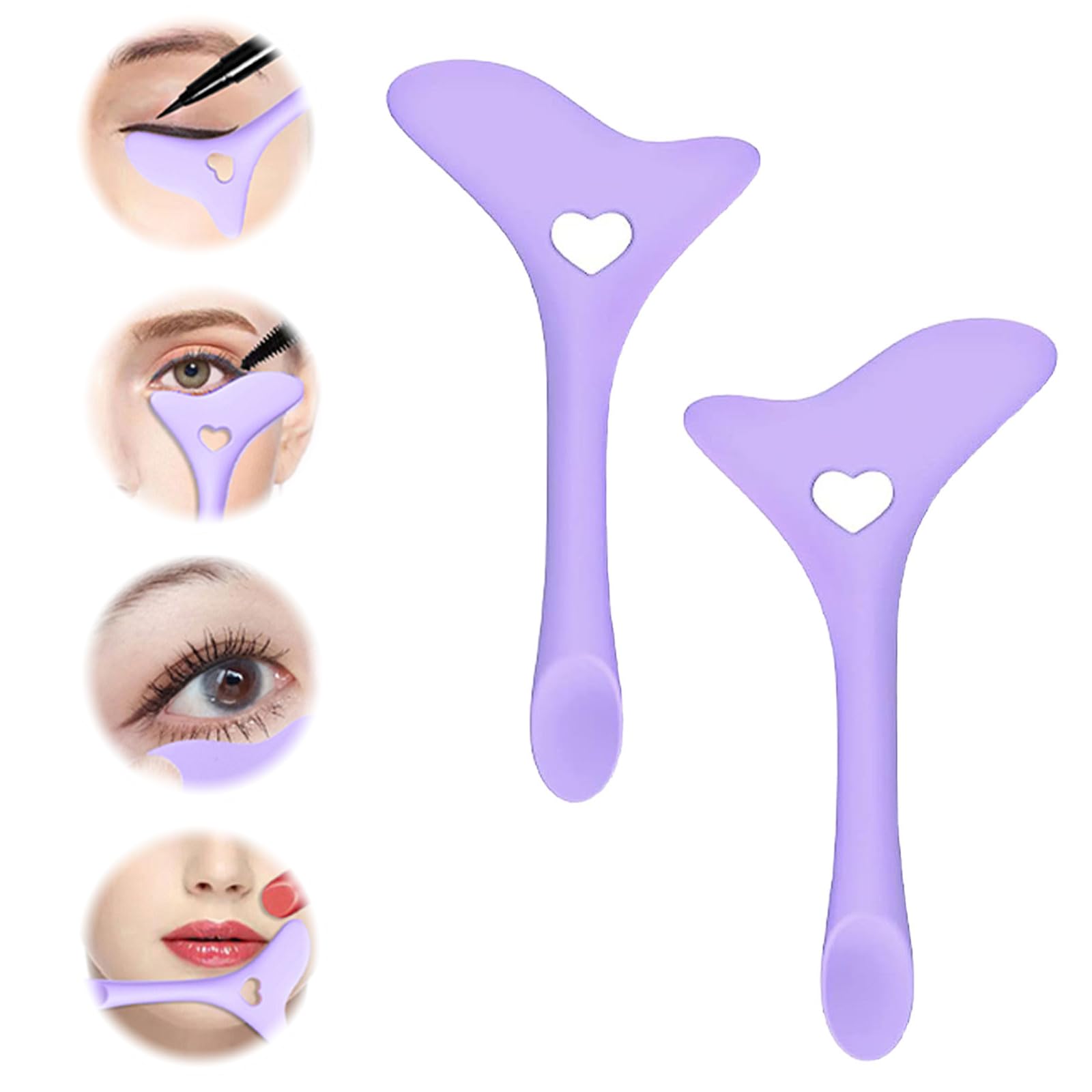 Kinretixia® 2 plantillas de silicona para delineador de ojos, punta alada, ayuda delineador de ojos, plantilla reutilizable para lápiz de cejas, sombra de ojos ahumada (morado)