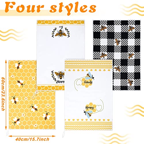 4 Pcs Bee Kitchen Towel Honey Bee Dish Towels Honeycomb Kitchen Towels Bee Bath Tea Towels Bee Hand Polyester Towel Bee Dish Cloths Absorbent For Kitchen Bathroom Home 16 X 24 Inches (Black, Bee) #TOP2