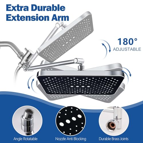 Image of Shower Head,14 inch High Pressure Shower Combo,Rainfall Shower System with Handheld Spray,All Metal 3-Way Diverter & 6ft Hose,Anti-Clog Nozzles,Easy to Install in Bathrooms-Chrome