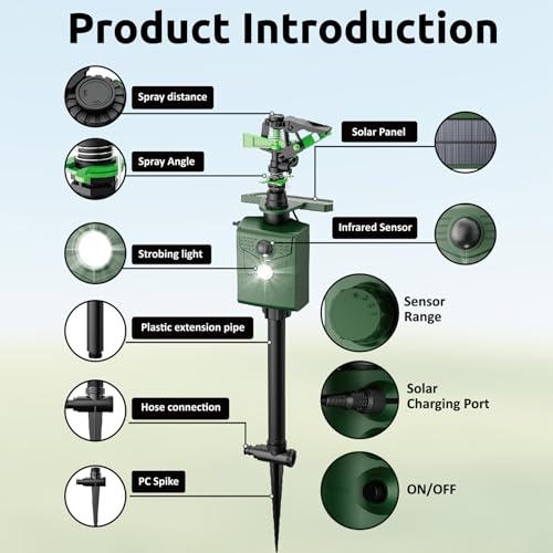 Image of Motion Activated Animal Repeller with Water Sprinkler, Solar Powered Deer Repellent Devices, IP65 Waterproof Cat Repellent Outdoor with Flashing Light, Deter Foxes Skunks Dog Raccoons from Garden