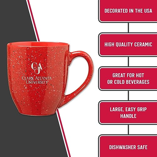 Image of Rico Industries NCAA Clark Atlanta University Panthers - CAU Red Personalized 16 oz Team Color Laser Engraved Speckled Ceramic Coffee Mug