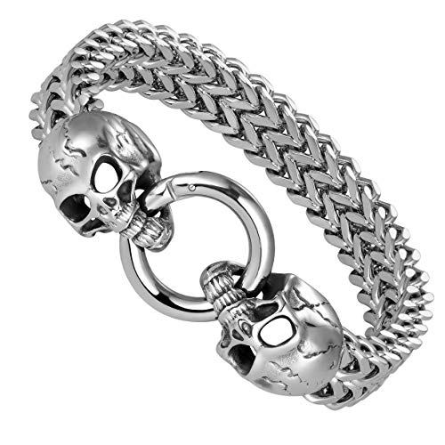 Urban Jewelry Skull Head Gothic Biker Bracelet for Men 316L Stainless Steel Mens Link Bracelet