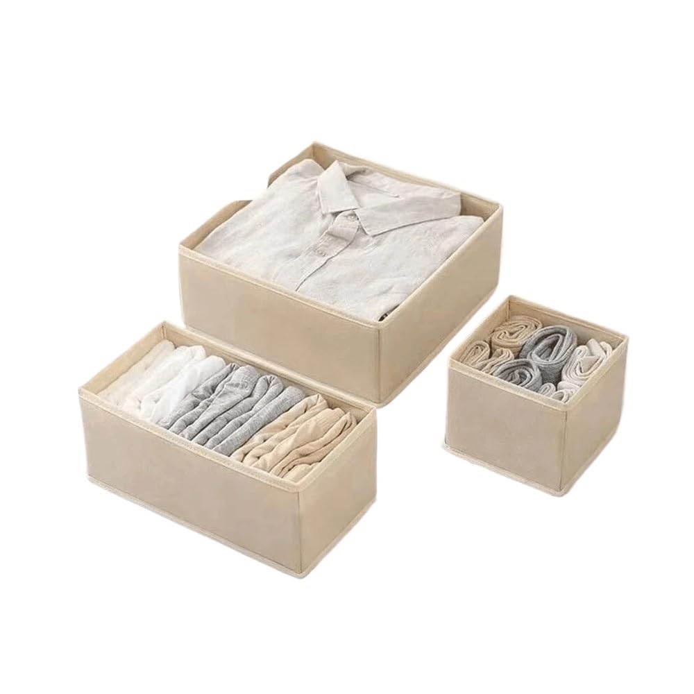 Set di organizer per biancheria intima pieghevole, 6/12 pezzi, scatole rigide per reggiseno, calzini, organizer per vestiti per cassetti/armadi (12 pezzi, beige)