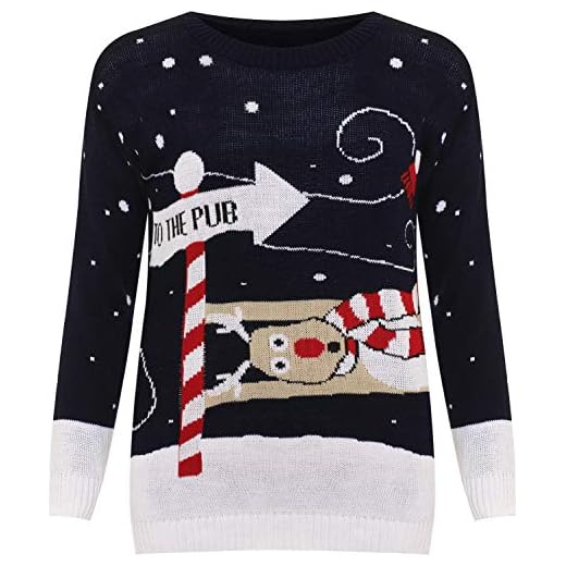 WearAll - Femmes Tricoté Longue Manche Renne Pub De Fête Noël Cavalier Dames Unisexe - Bleu Marine - 40-42