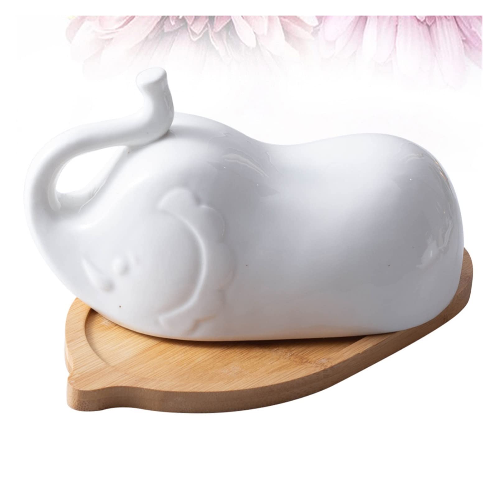 yaoyaoshop Butter Dishes Butter Container Elephant Shape Butter Dish with Ceramic Lid Simple Wooden Plate Household Tableware for Home Hotel Butter Holder Storage Butter Keeper Butter Dish