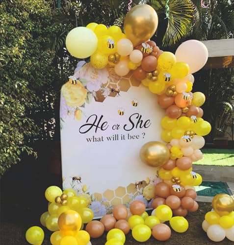 Image of Baby Shower Decoration Kit - 77 Pcs Yellow And Peach Themed Balloons with Bee's Paper Cutout | Garland Set for Party Decoration Mom to Be | Godh Bharai Decoration Item