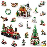 PinkBee Christmas Gingerbread House 2023 Mini Xmas Tree Building Block Set Creative Train 21-in-1 Ornament Toys Kits Micro Bricks for Adults Kids 8-12 6-12 7-9（909 Pcs）