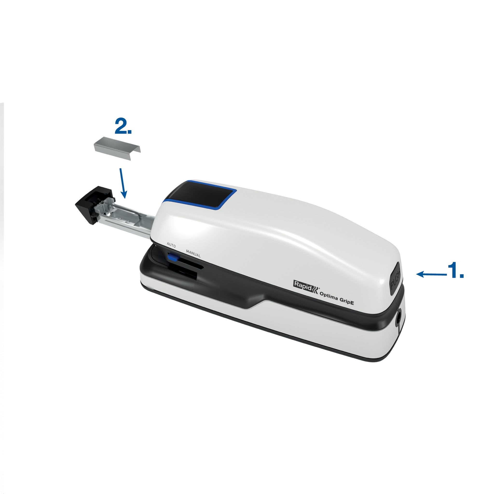 Rapid Optima GripE Cucitrice Elettrica Contactless Automatica a Batterie o con Alimentatore, Cuce Fino a 20 Fogli, Include 1000 Punti Metallici, Bianco, 2102349