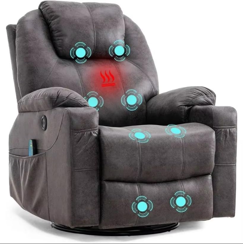 Elderly Power Lift Recliner Chair, Swivel Rocker Recliner Chair Ergonomic Lounge Reclining Chair with Pockets Cup Holders Remote Control, Gray, Living Room Chairs