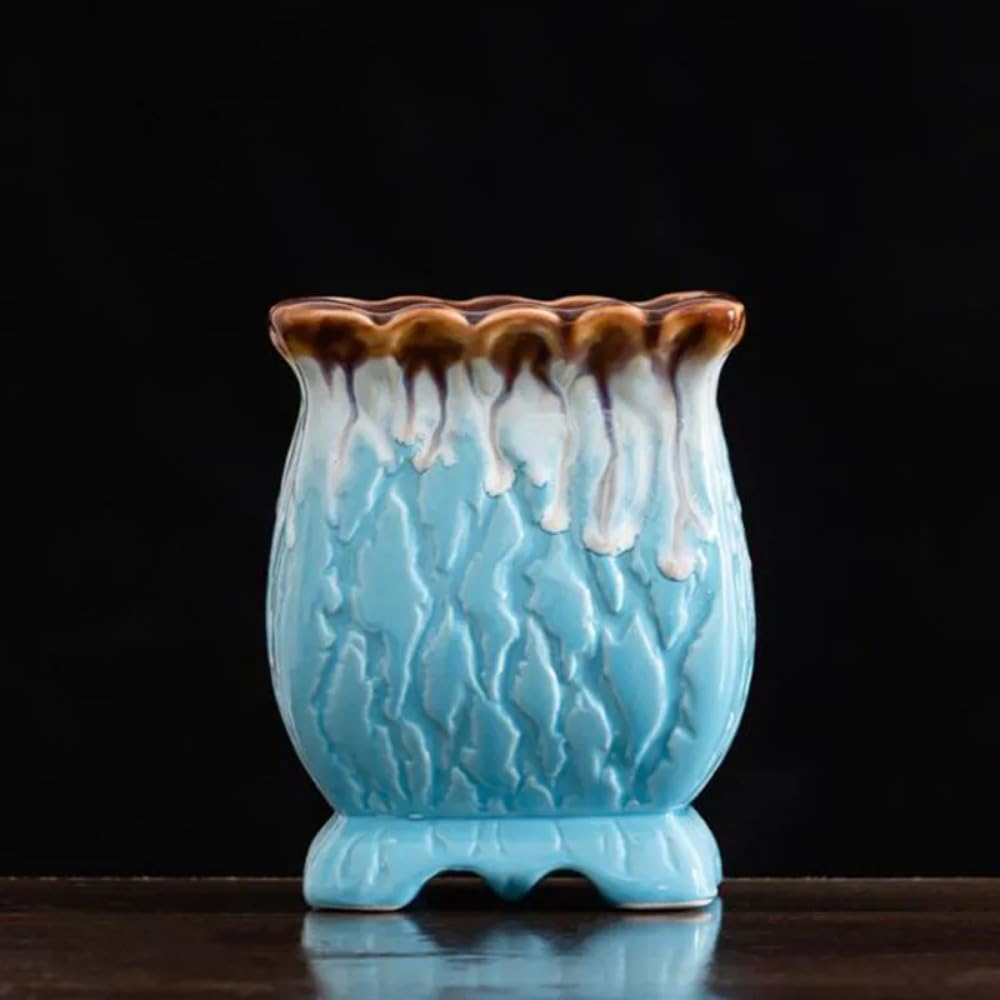 Pot succulent émail bleu créatif pour sublimer votre table basse de salon