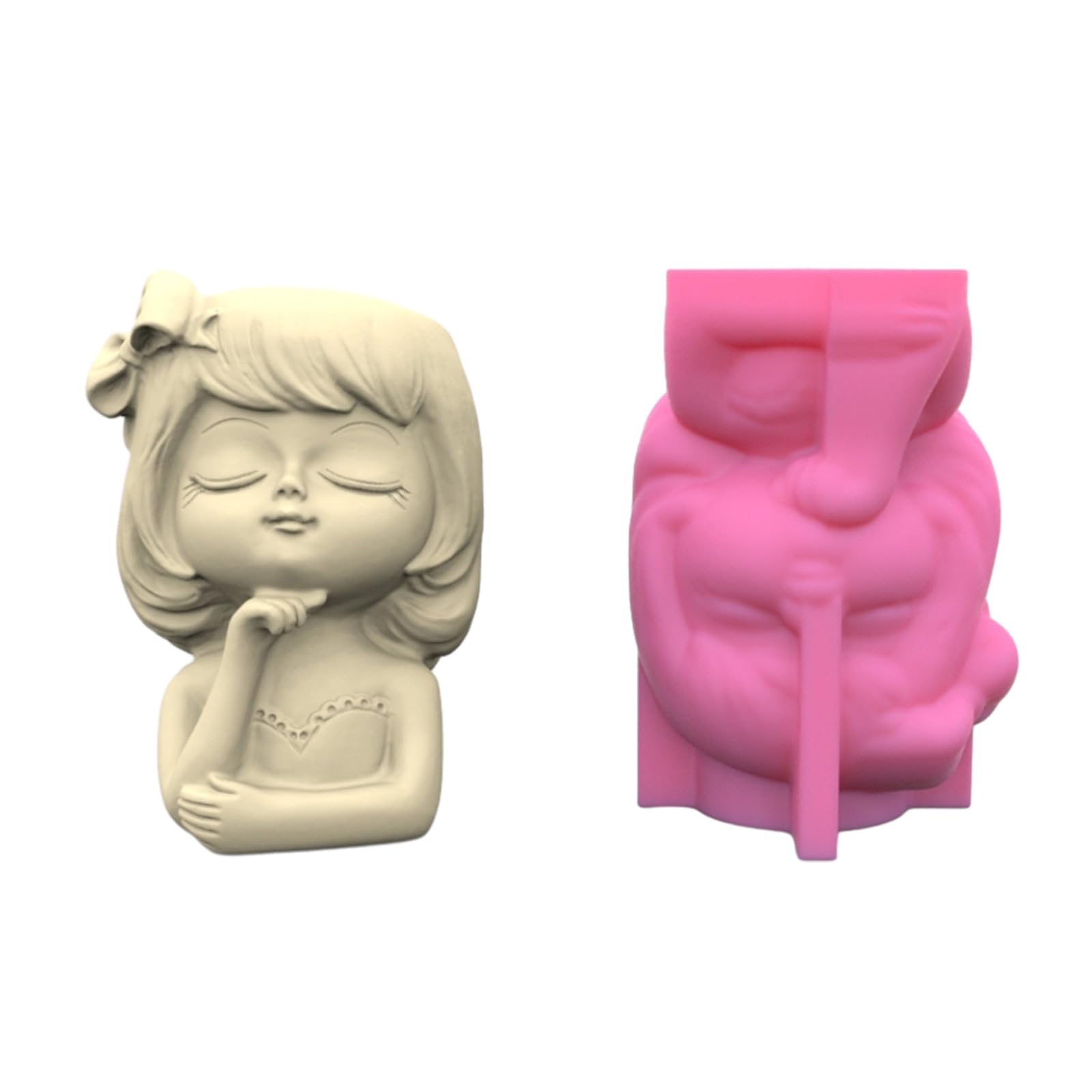 NEWFT Bowknot Girl Concrete Silicone Mold Flowerpot Clay Cement Plaster Home Garden Flower Pots Mould