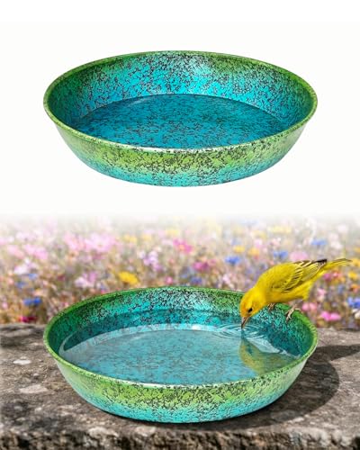 12 Inch Metal Bird Bath Replacement Bowl Ground Bird Baths Blue Green Gradient Finish Basin Attracts Wild Birds Tabletop & Ground Birdbath for Outdoor Garden Decor 1 Piece (Deck Mount Included)
