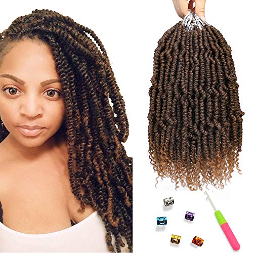 6Packs Bomb Twist Crochet Hair Spring Twist Hair Crochet Braids Pre looped Ombre Color Hair 24 Strands Synthetic Hair Extension Deadlock 14inch (T1B/30#)