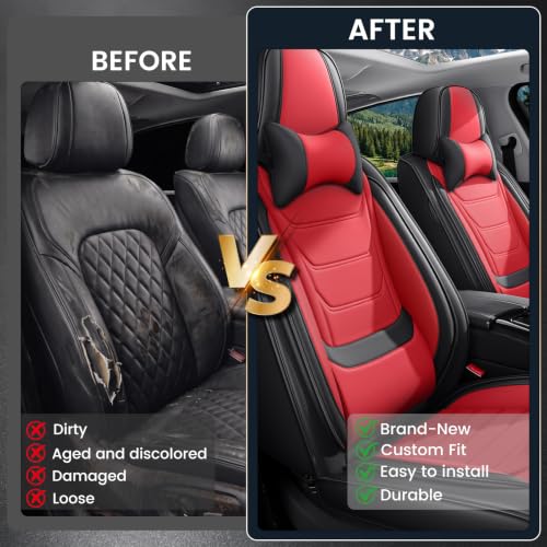 Image of Car Seat Covers Custom Fit Kia Telluride 2020-2026, Waterproof Nappa Leather Car Seat Protector, Breathable Car Seat Cushion, Seat Covers for Car(2 Seats Luxury /Black&Red)