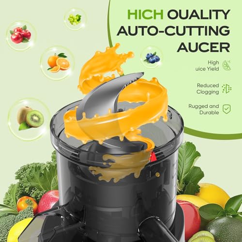 Juicer Machines, 150W Cold Press Juicer with Wide Chute, Slow Masticating Juicers, High Juice Yield for Leafy Greens, Fruits & Vegetables, Easy to Clean - Image 4