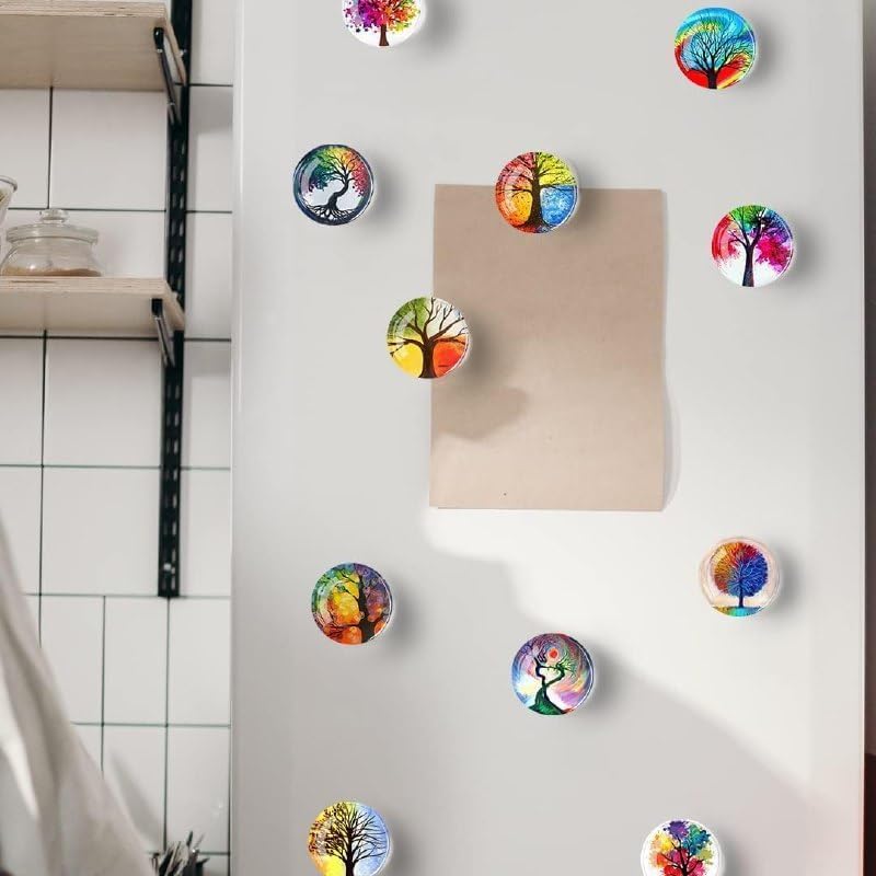 Image of Fridge Magnets Marble Texture Crystal Refrigerator Glass Magnet Decorative Fridge Strong Small Cute Colorful Magnet for Kitchen Office Whiteboards Cabinets Photos Party (Tree Design 4)