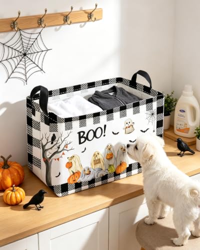 Image of Essme Rectangular Dog Helloween Basket,Kids Storage Bins Organizer with Handles for Girls Room Decor, Gift Basket,Shelf Basket.(Dog Helloween)