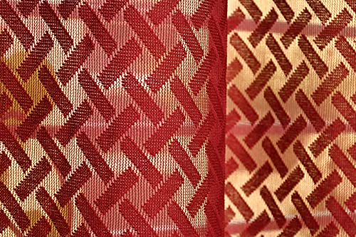 Image of Sheer Net Semi Transparent Home Decor Curtains for Living Room, Balcony Doors and Windows Panel, Parda, Eyelets Hanging, Maroon Criss-Cross, 4 x 9 Feet, Pack of 2