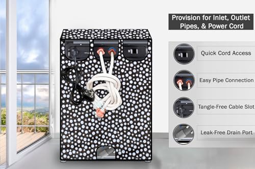 Image of Stylista Washing Machine Cover Compatible for Godrej 6.2 Kg Fully-Automatic Top Loading WTA 620 CI, Polka Dot Pattern Black