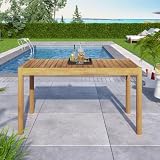 Hassyee Acacia Wood Outdoor Dining Set with Woven Rope Backrestsfor Living Room, Poolside, Patio Furniture Set with 4 Chairs and Removable Cushions for Garden, Balcony, Lawn (Table)
