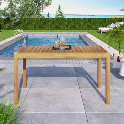 Hassyee Acacia Wood Outdoor Dining Set with Woven Rope Backrestsfor Living Room, Poolside, Patio Furniture Set with 4 Chairs and Removable Cushions for Garden, Balcony, Lawn (Table)
