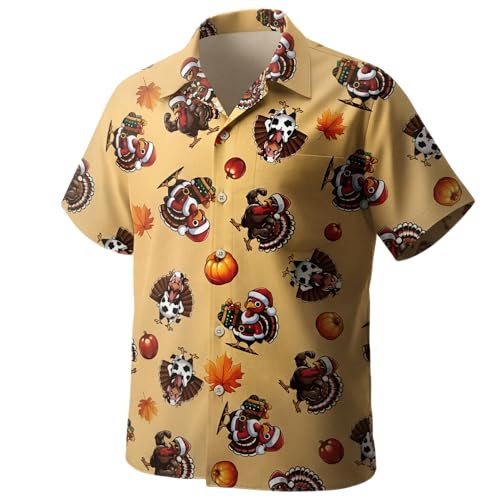 Giftdigger Men Thanksgiving Shirt Turkey Shirt Funny Family Couples Thanksgiving Shirts Turkey Print Button Down Short Sleeve Shirts,Turkey1,M
