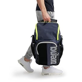 ARENA Spiky III Backpack 45 Swimming Athlete Sports Gym Rucksack Large Training Gear Equipment Swim Bag for Men and Women, 45 Liters, Navy/Neon Yellow