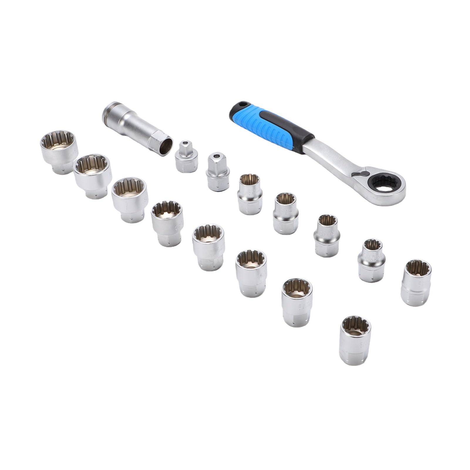 Goshyda Juego de Llaves de Paso de 17 Uds., Tomas Métricas de Accionamiento de 3/8 Pulgadas y 1/2 Pulgadas, 2 en 1, Trinquete de 72 Dientes, Kit de Llave con Perno Largo de Acero CR V
