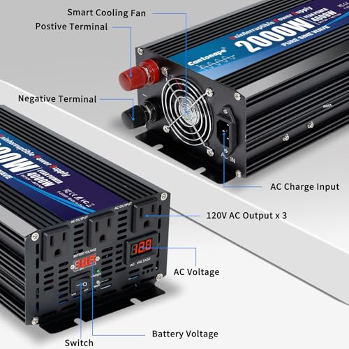 Image of Cantonape 2000W Sump Pump Backup Battery System, Automatic Switching to Battery Inverter Power, Professional Backup System in Case of Power Failure, Pure Sine Wave Output