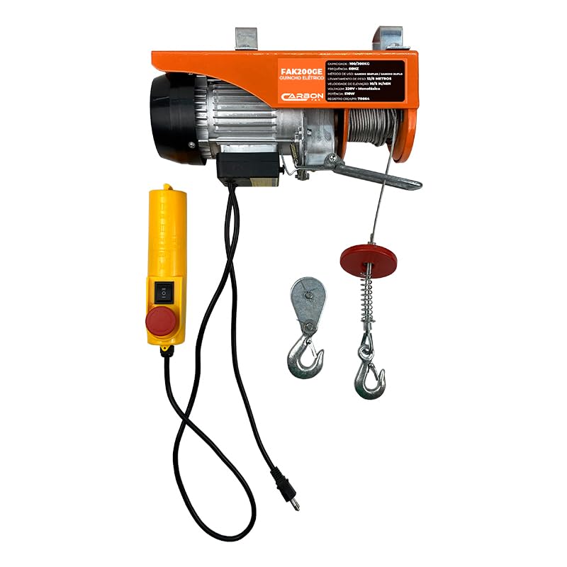 Guincho Eletrico Talha 100 a 200KG 220V Elevação 12 Metros FAK200GE Carbon Fak