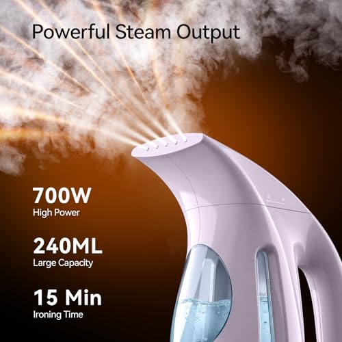 Image of HiLIFE Steamer for Clothes, Portable Handheld Design, 240ml Big Capacity, 700W, Strong Penetrating Steam, Removes Wrinkle, for Home, Office(ONLY FOR 120V) (Pale Lilac)