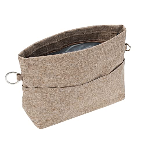 WHC Organizador de Bolso, Organizador Bolso con Cremallera 18X7,5X14,5cm, Beige Extra Pequeñ, con Cremallera Bolsillo Interno y Llavero, Insertar Organizadores, para la Oficina, el Hogar y los Viajes