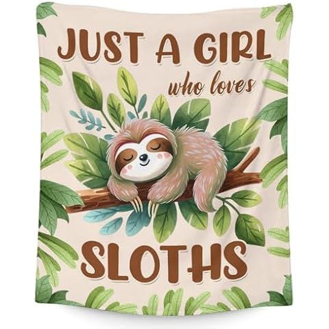 BEOIIBIRD Blanket for Women Men - 50"x60" Inches Cute Sloth Throw Blanket Gift for Adults - Beige Cozy Lightweight Blankets for Couch, Bed & Travel Cover