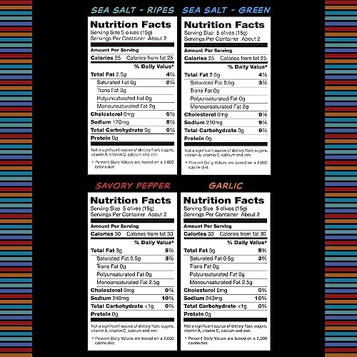 Mario Camacho Foods Pitted Snack Olives, Variety Pack, 1.05 oz Pouches (Pack of 12)