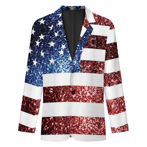 U.S.A. Flag Red Blue Sparkles Glitters Mens Blazer Suit Jacket Lightweight Slim Fit Casual Coat4