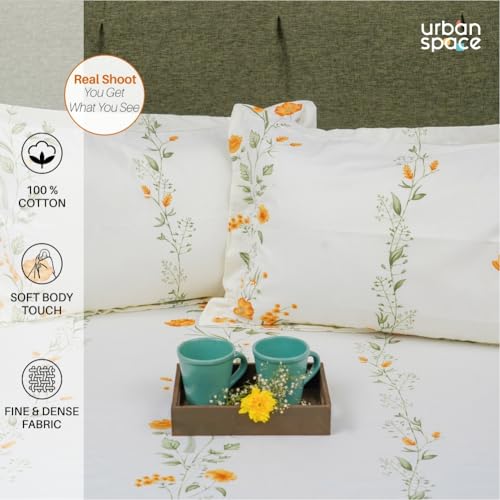 Image of Urban Space Serene 100% Cotton 200 TC Printed Bedsheet for Single Bed with 1 Pillow Cover (Size 58 x 90 inches, Veil Bloom - Yellow)